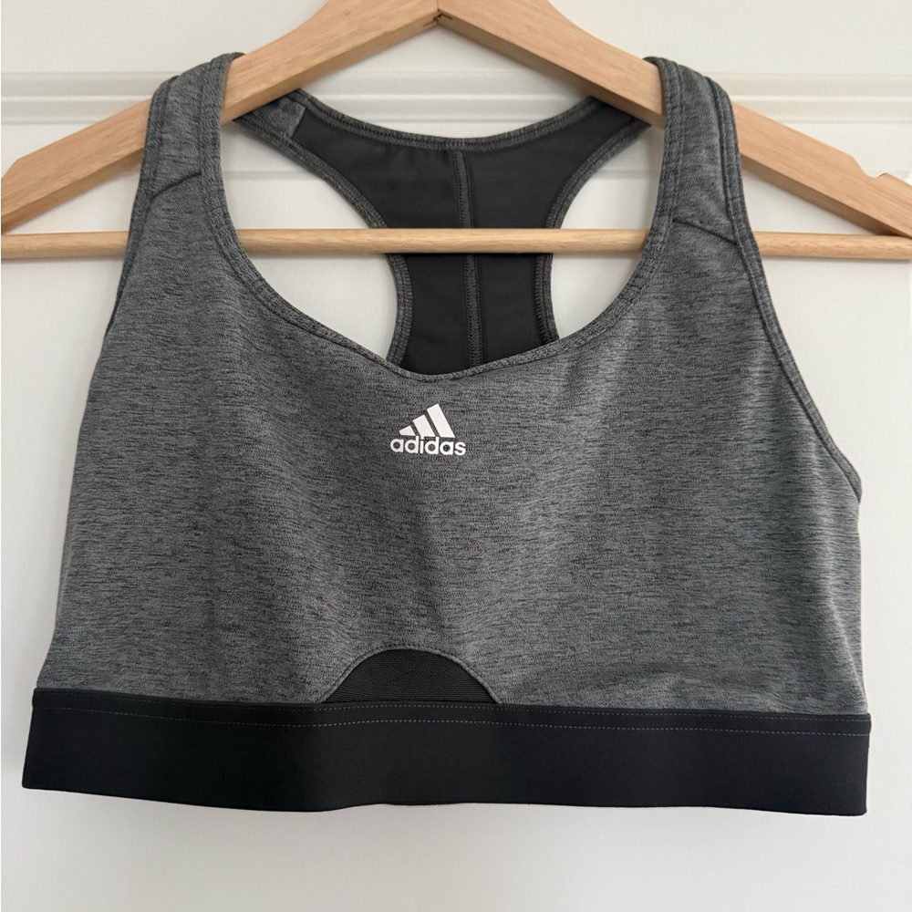 Adidas Women's Heathered Gray and Black Sports Bra